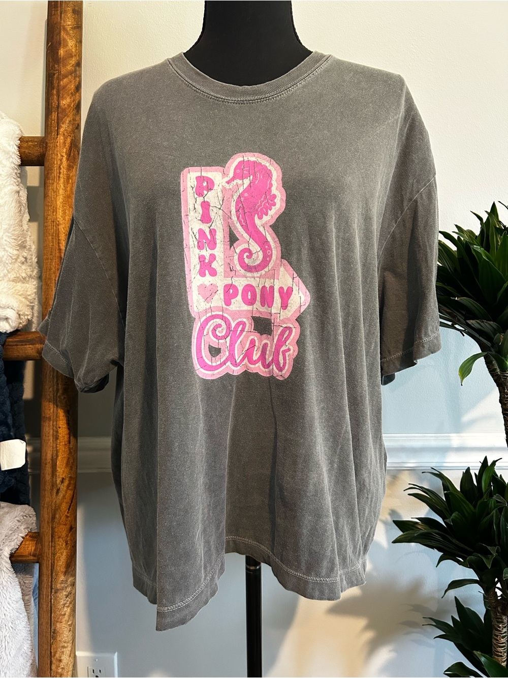 Comfort Colors Gray Tee with Pink Pony Club Graphic Size 2Xl